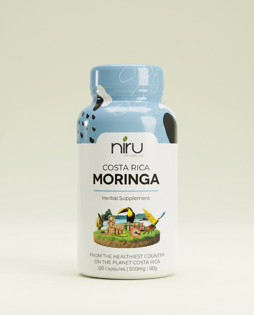 Niru Moringa from Costa Rica organic moringa capsules – front of package